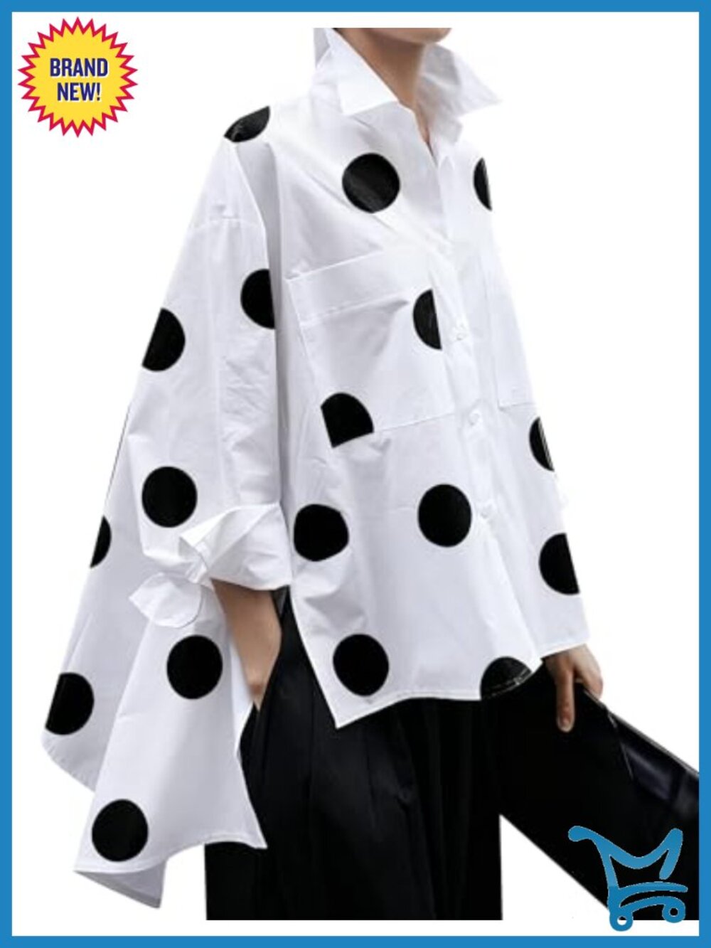 Women's Polka Dot Loose Fitting Button Down Long Sleeve Blouse